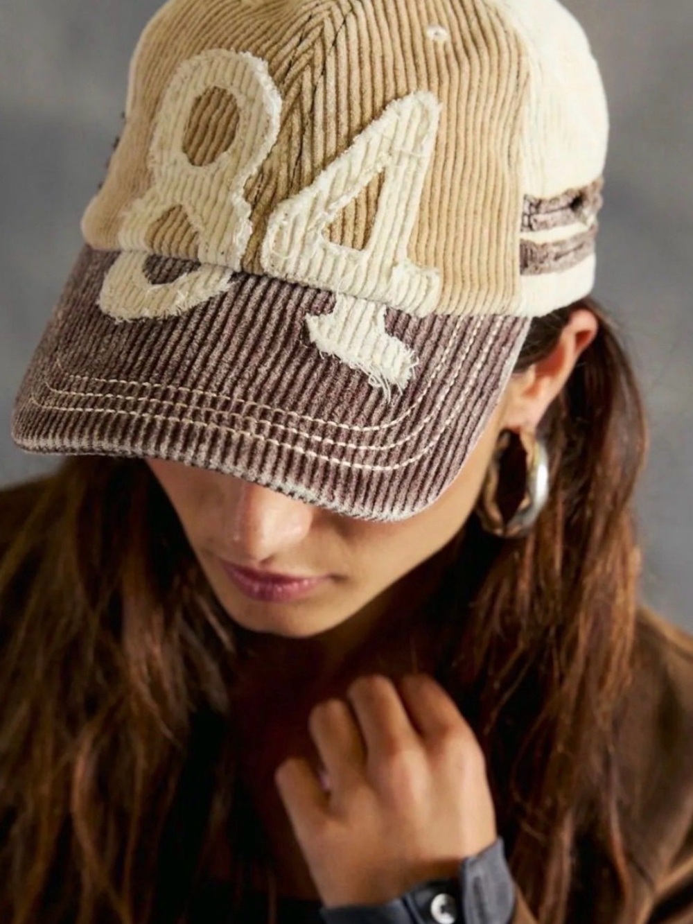 Free People Corduroy '84' Baseball Hat - Beige and Brown